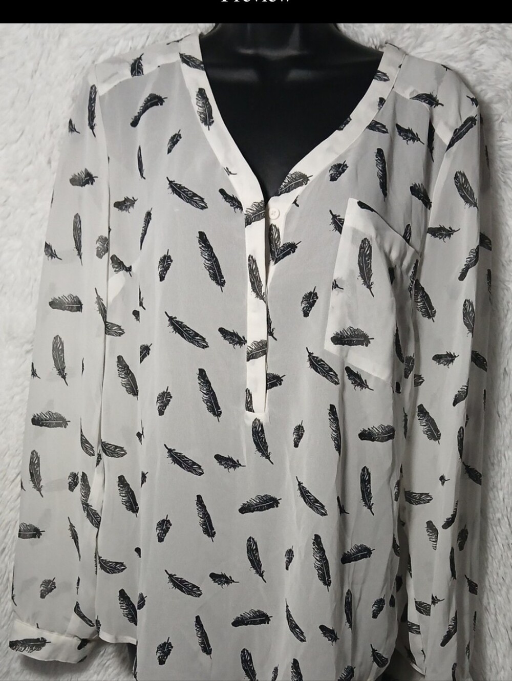Novelty Feather Print Blouse Size Medium